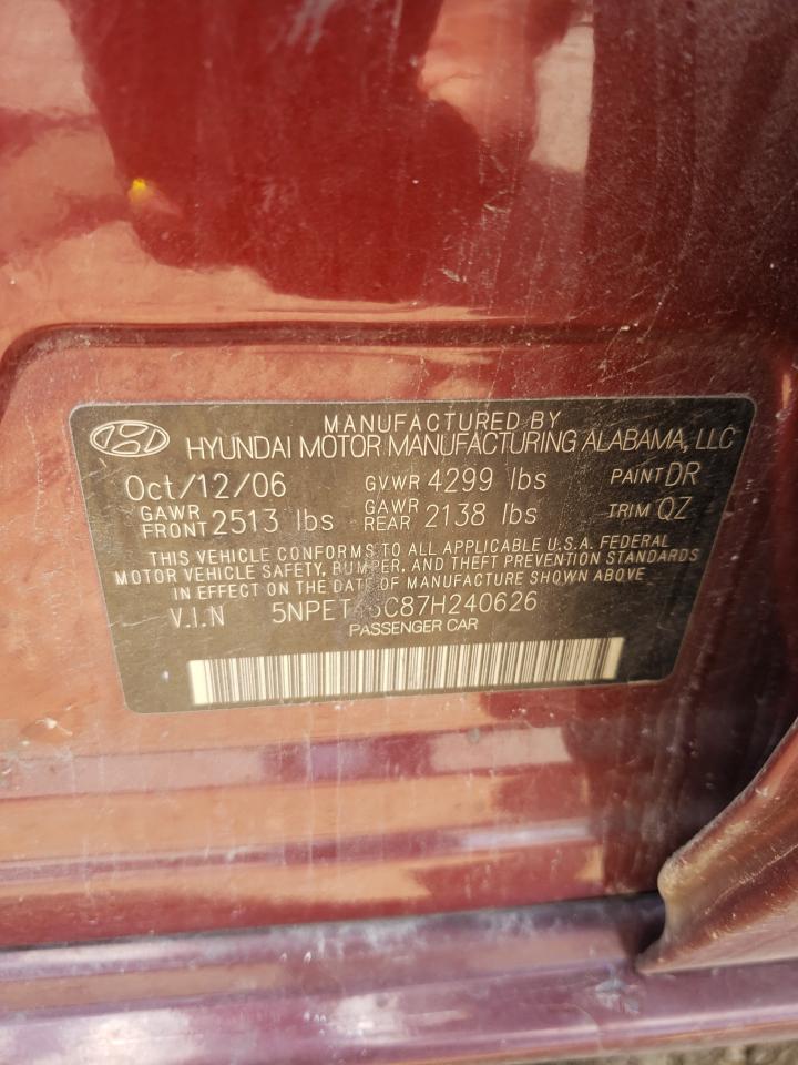 2007 Hyundai Sonata Gls VIN: 5NPET46C87H240626 Lot: 61838914