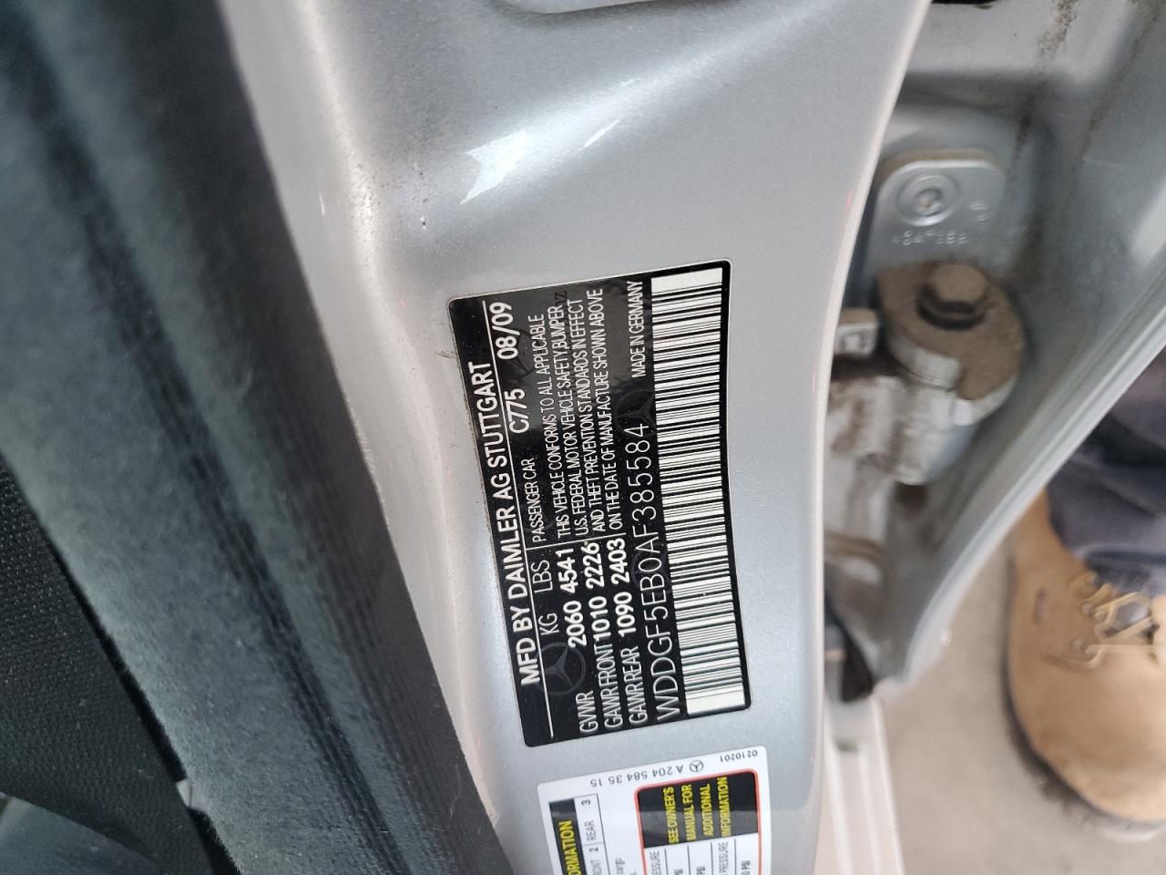 2010 Mercedes-Benz C 300 VIN: WDDGF5EB0AF385584 Lot: 63927714