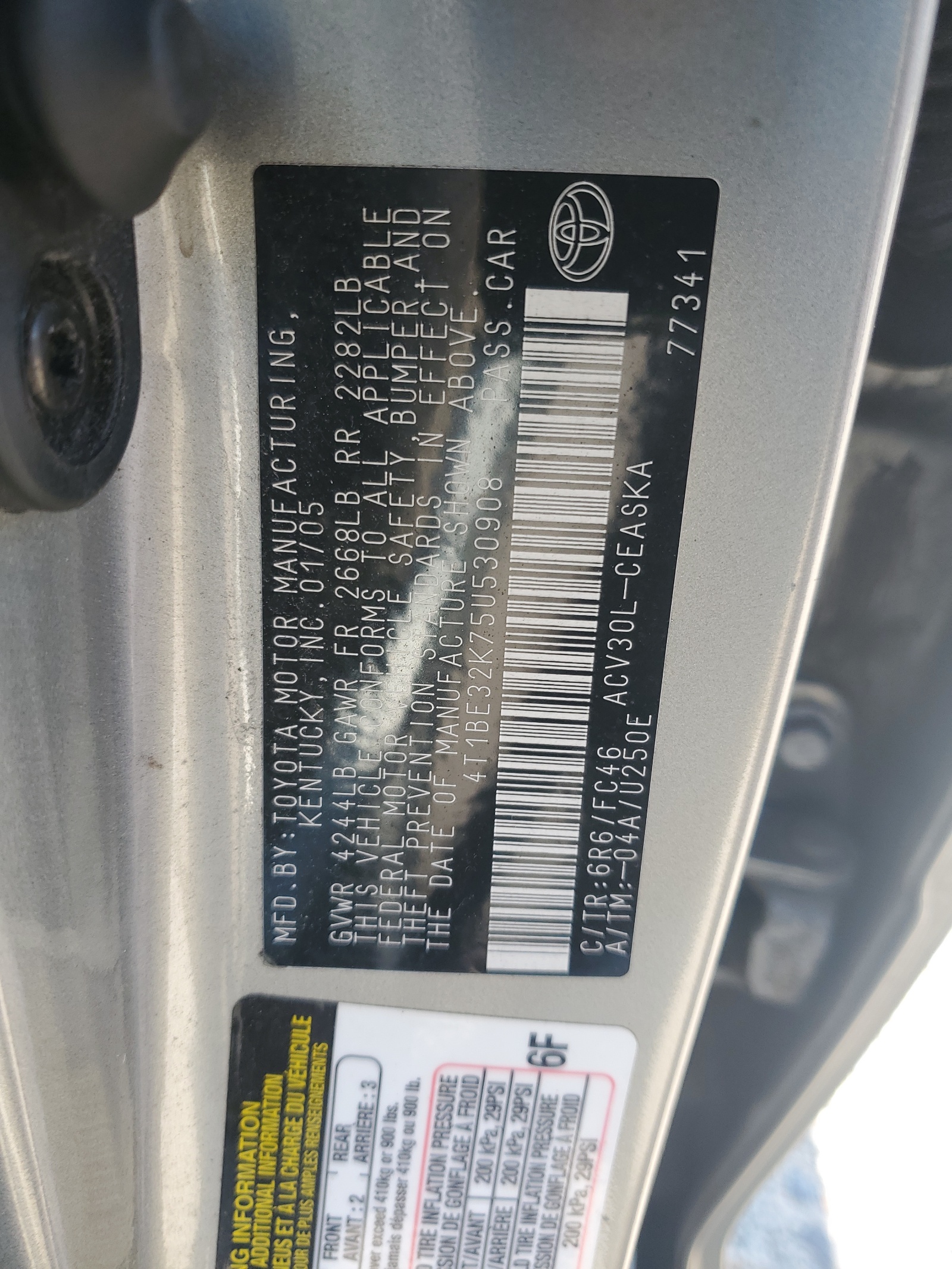 4T1BE32K75U530908 2005 Toyota Camry Le