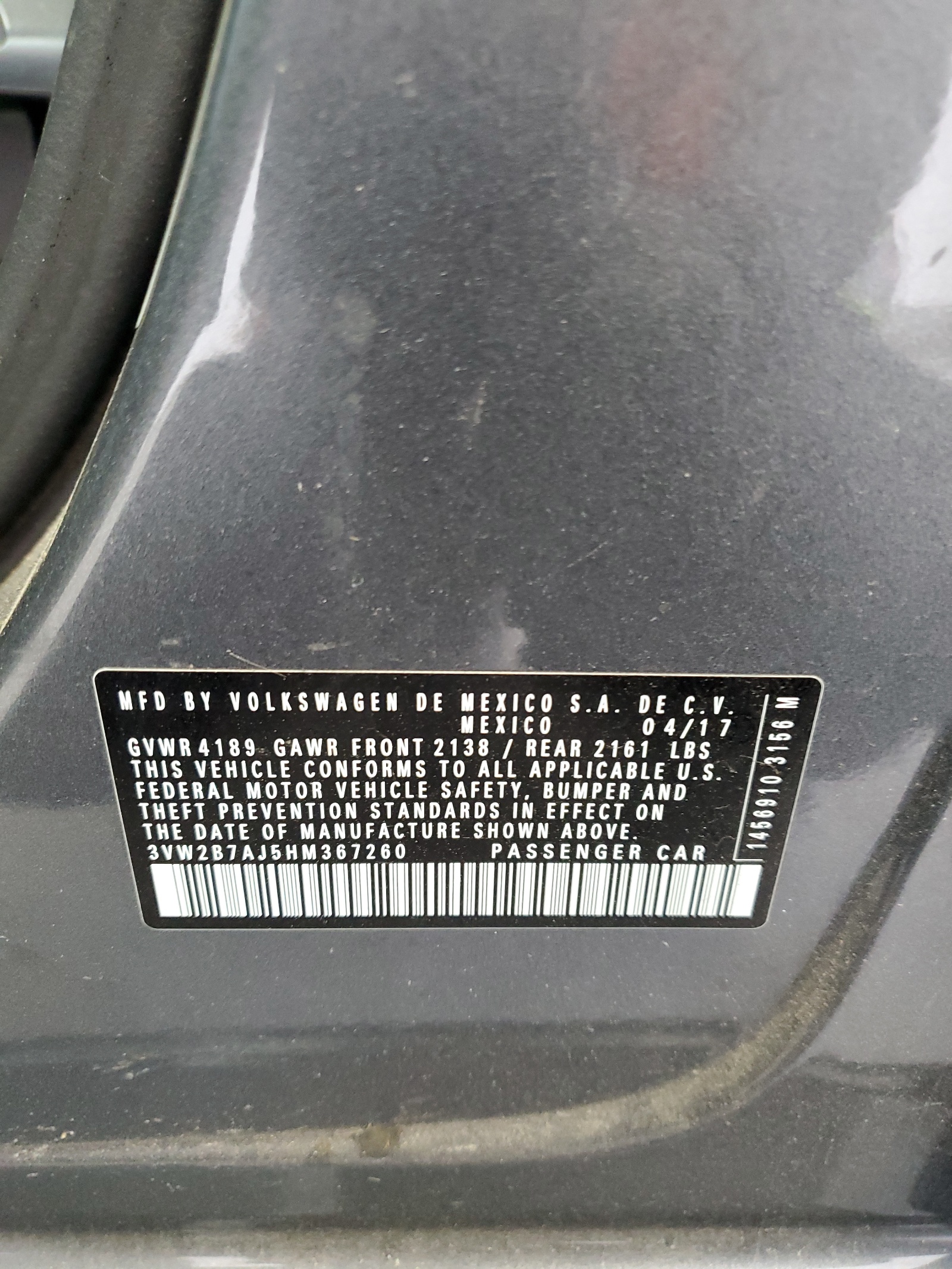 3VW2B7AJ5HM367260 2017 Volkswagen Jetta S