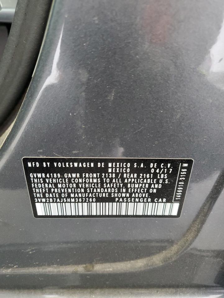2017 Volkswagen Jetta S VIN: 3VW2B7AJ5HM367260 Lot: 64521064