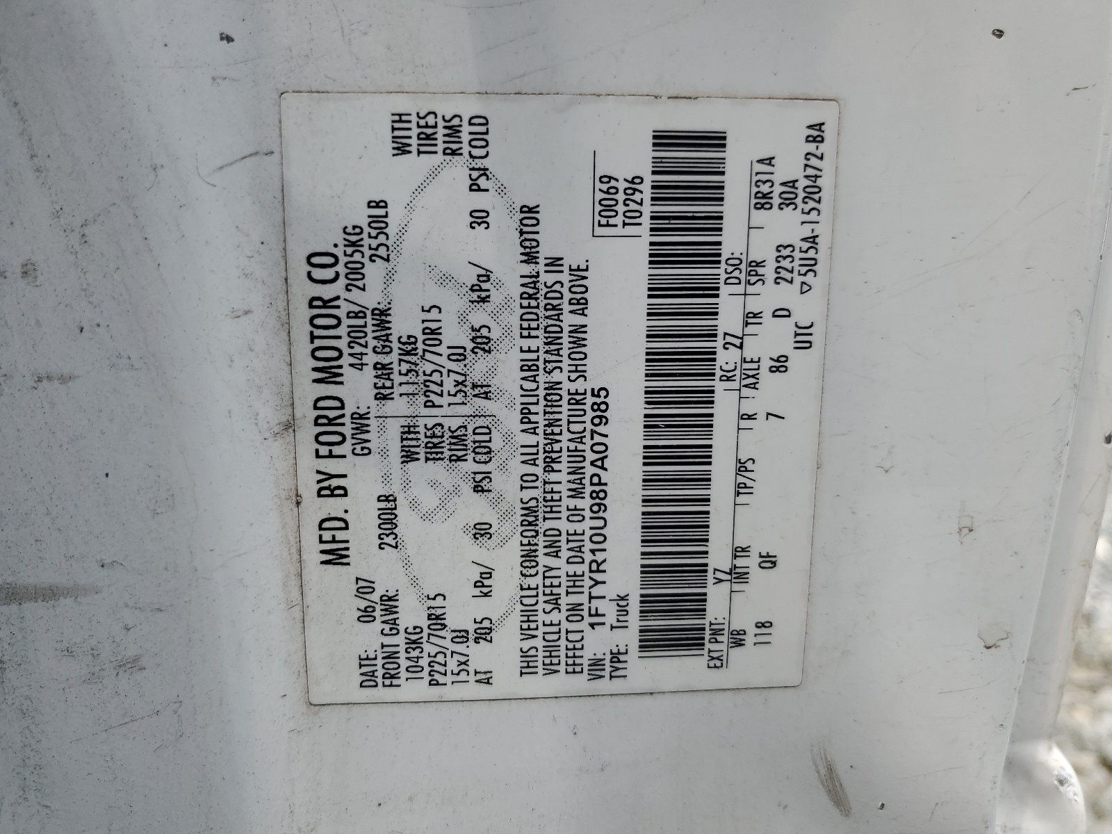 1FTYR10U98PA07985 2008 Ford Ranger