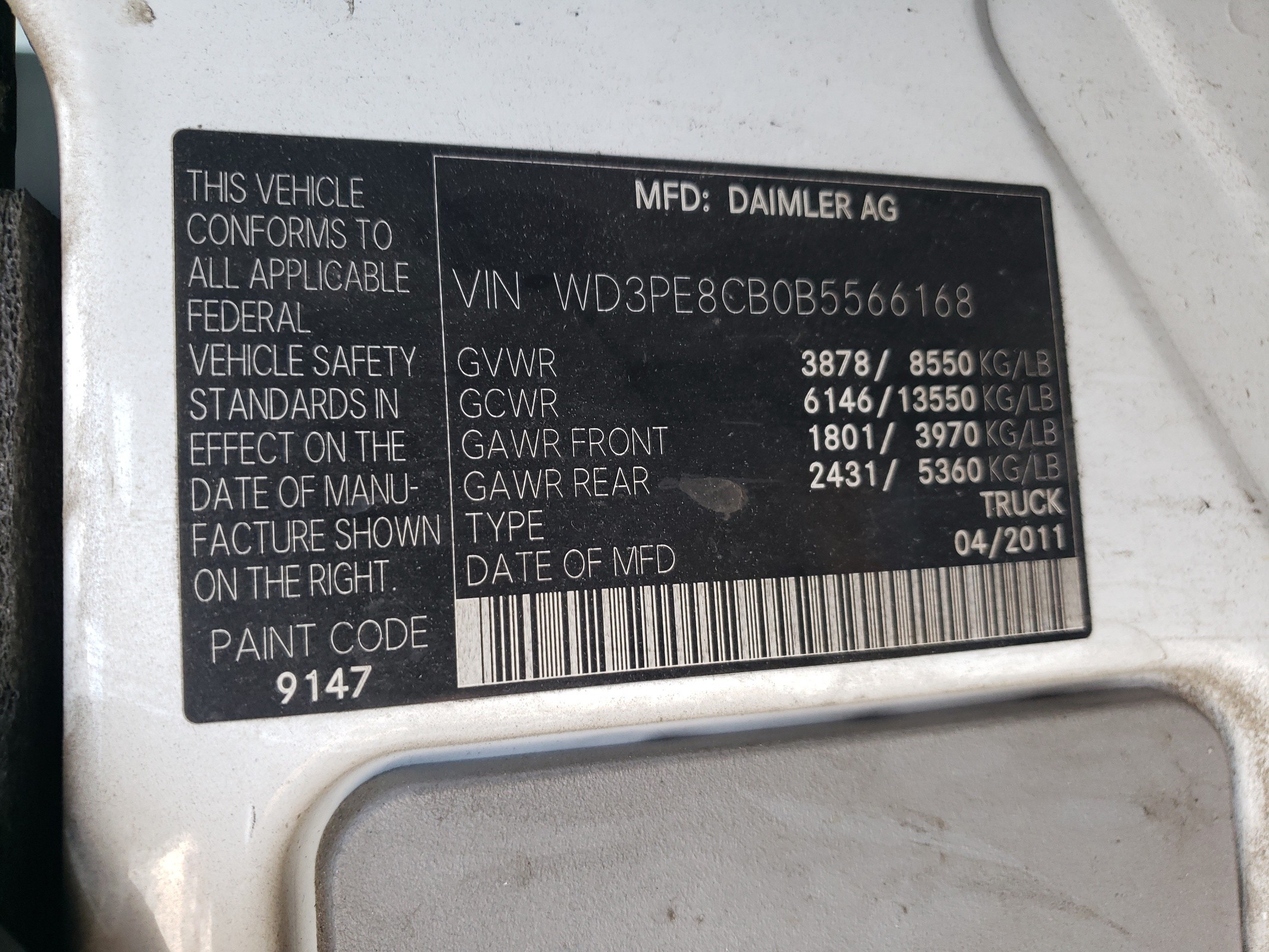 WD3PE8CB0B5566168 2011 Mercedes-Benz Sprinter 2500