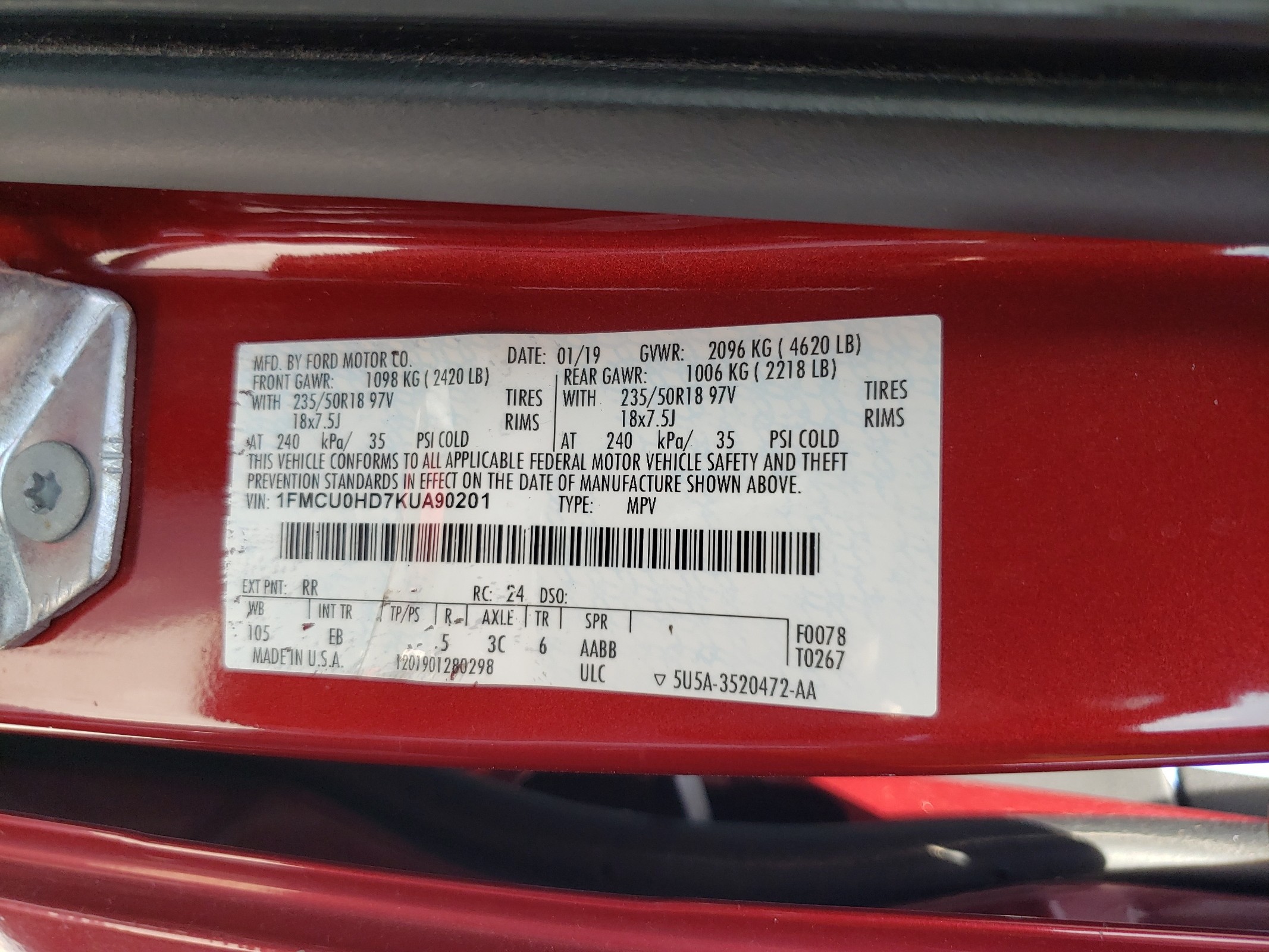 1FMCU0HD7KUA90201 2019 Ford Escape Sel