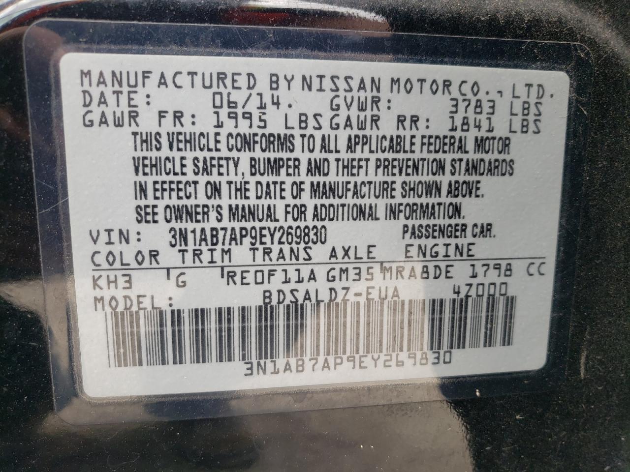 3N1AB7AP9EY269830 2014 Nissan Sentra S