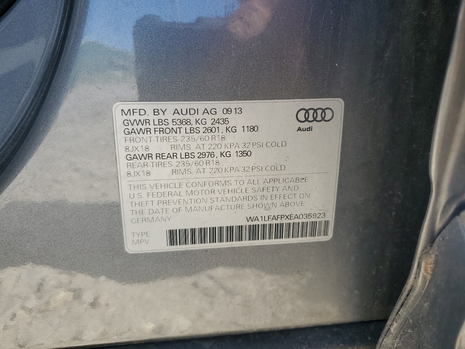 WA1LFAFPXEA035923 2014 Audi Q5 Premium Plus