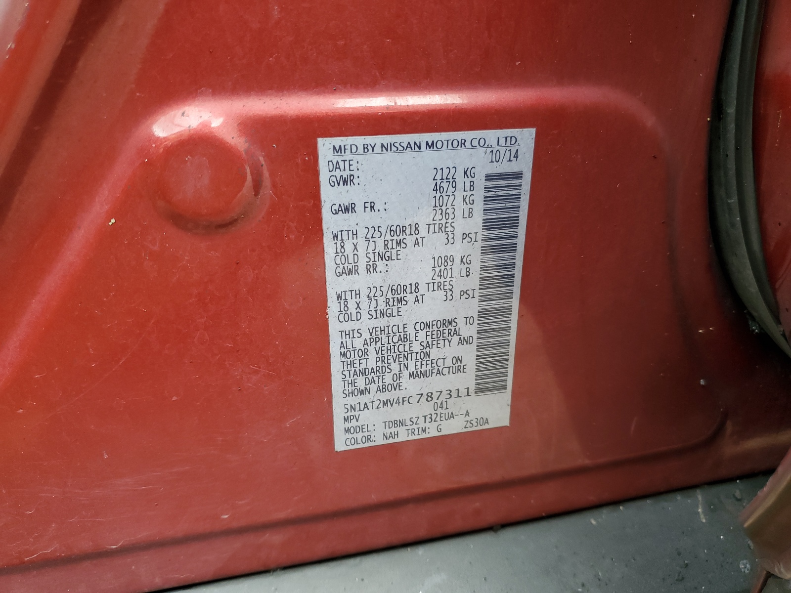 5N1AT2MV4FC787311 2015 Nissan Rogue S