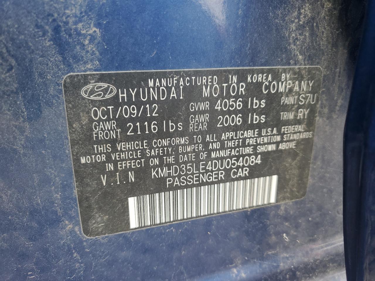 2013 Hyundai Elantra Gt VIN: KMHD35LE4DU054084 Lot: 62691044