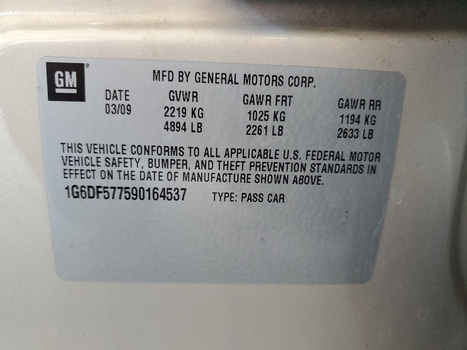 1G6DF577590164537 2009 Cadillac Cts