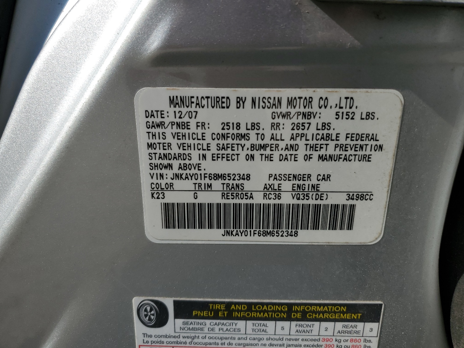 JNKAY01F68M652348 2008 Infiniti M35 Base