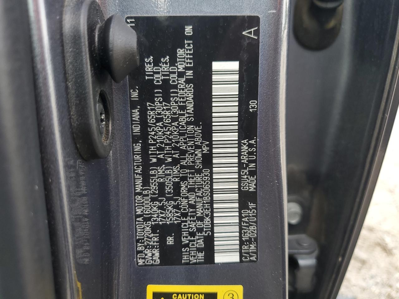 2011 Toyota Highlander Base VIN: 5TDBK3EH1BS065930 Lot: 63774504