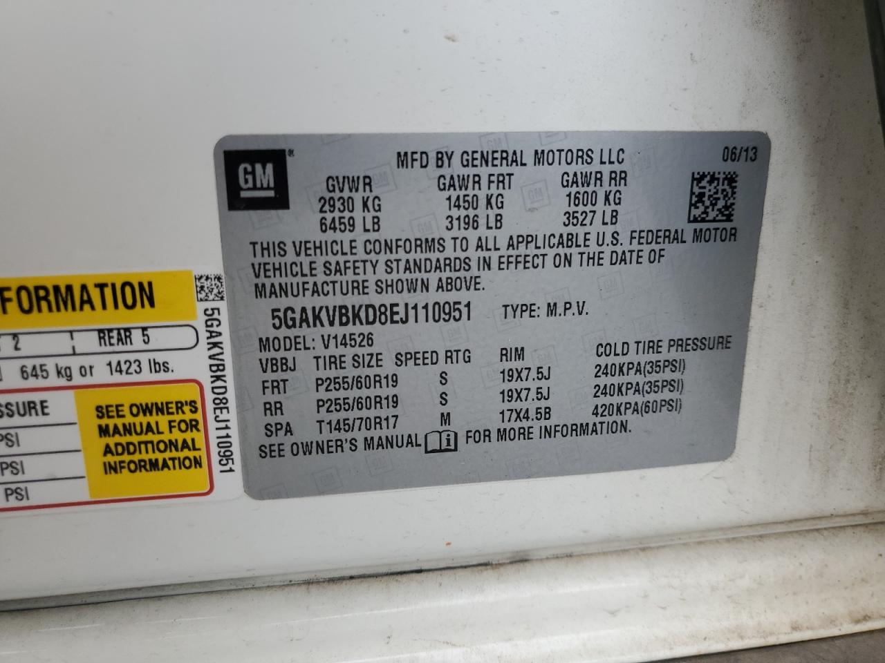 2014 Buick Enclave VIN: 5GAKVBKD8EJ110951 Lot: 63443494