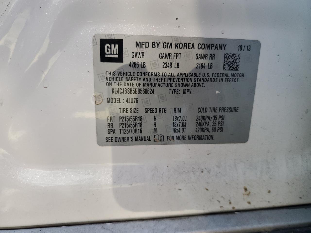 2014 Buick Encore Convenience VIN: KL4CJBSB5EB560624 Lot: 62525604