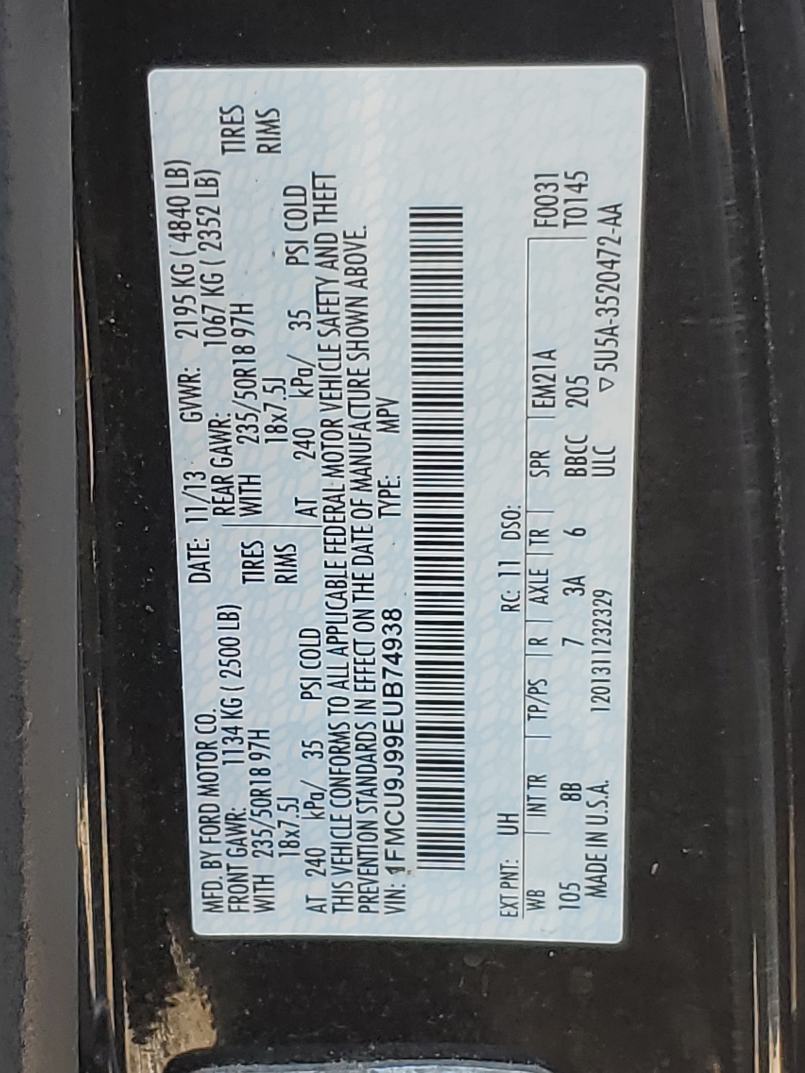 1FMCU9J99EUB74938 2014 Ford Escape Titanium