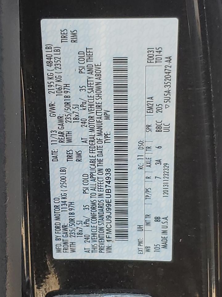 2014 Ford Escape Titanium VIN: 1FMCU9J99EUB74938 Lot: 64480754