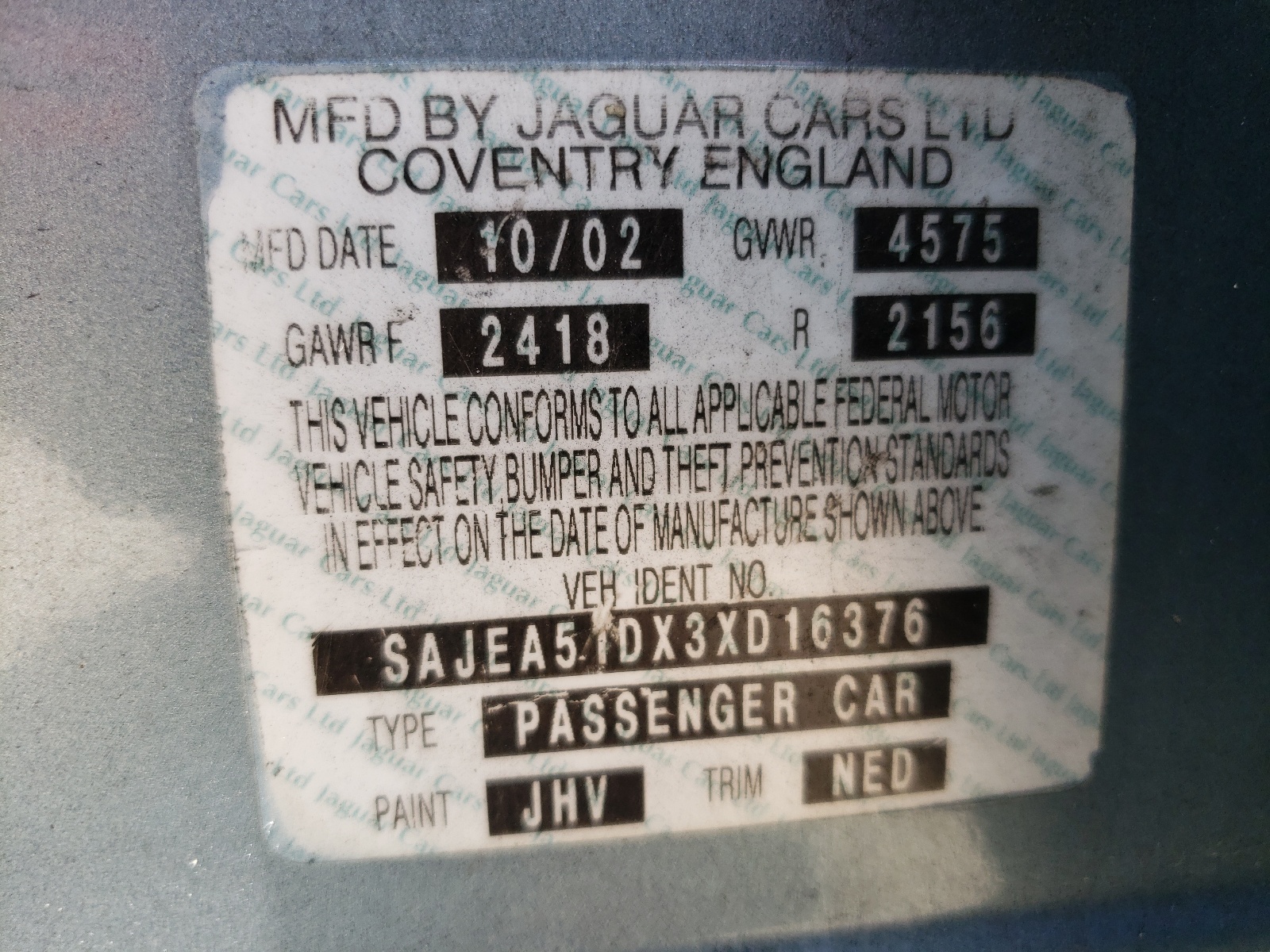 SAJEA51DX3XD16376 2003 Jaguar X-Type 2.5