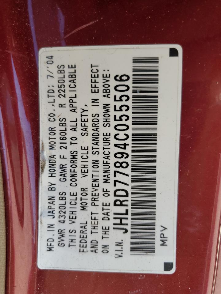 2004 Honda Cr-V Ex VIN: JHLRD77894C055506 Lot: 62556454