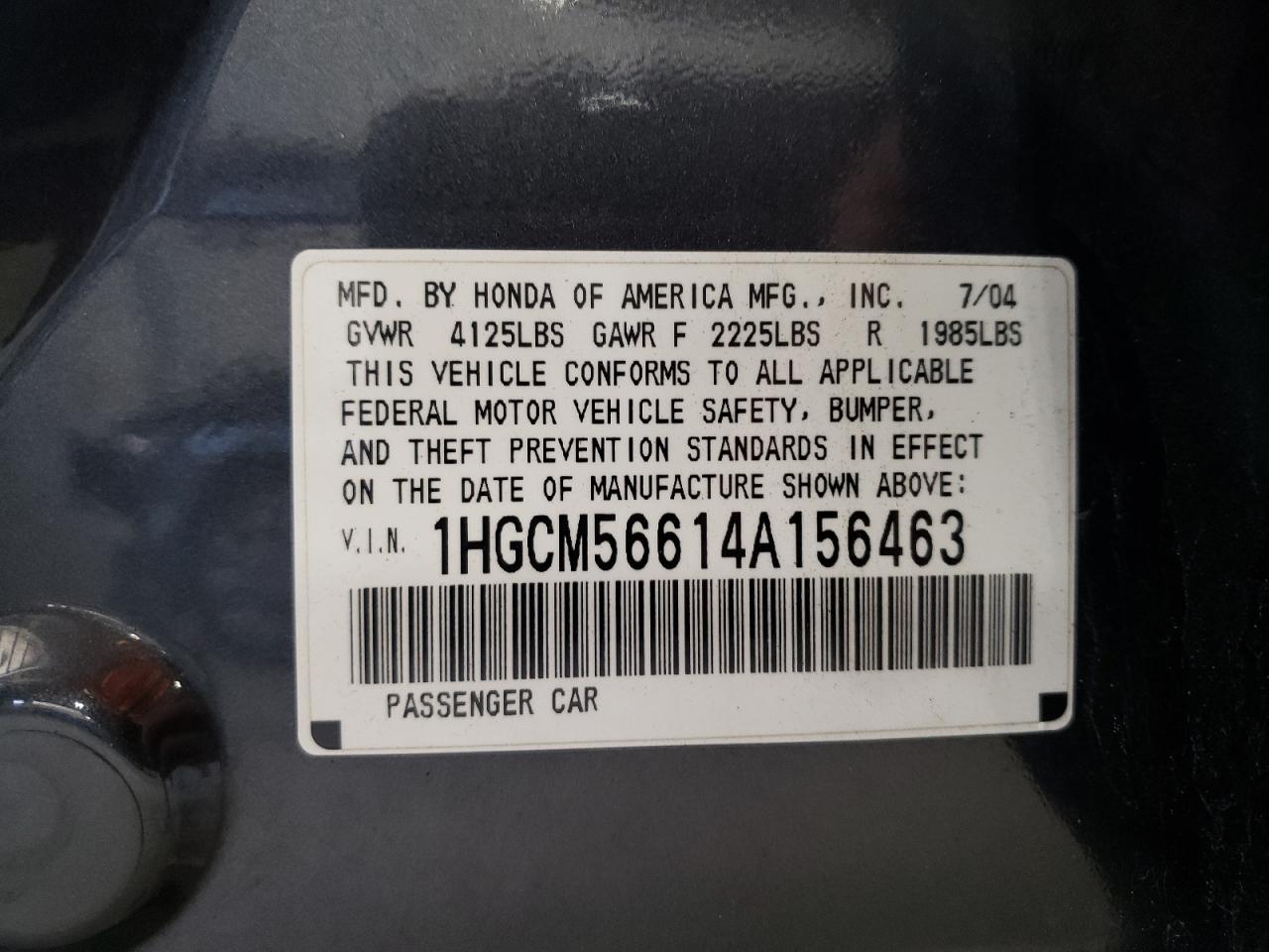 2004 Honda Accord Ex VIN: 1HGCM56614A156463 Lot: 63715424