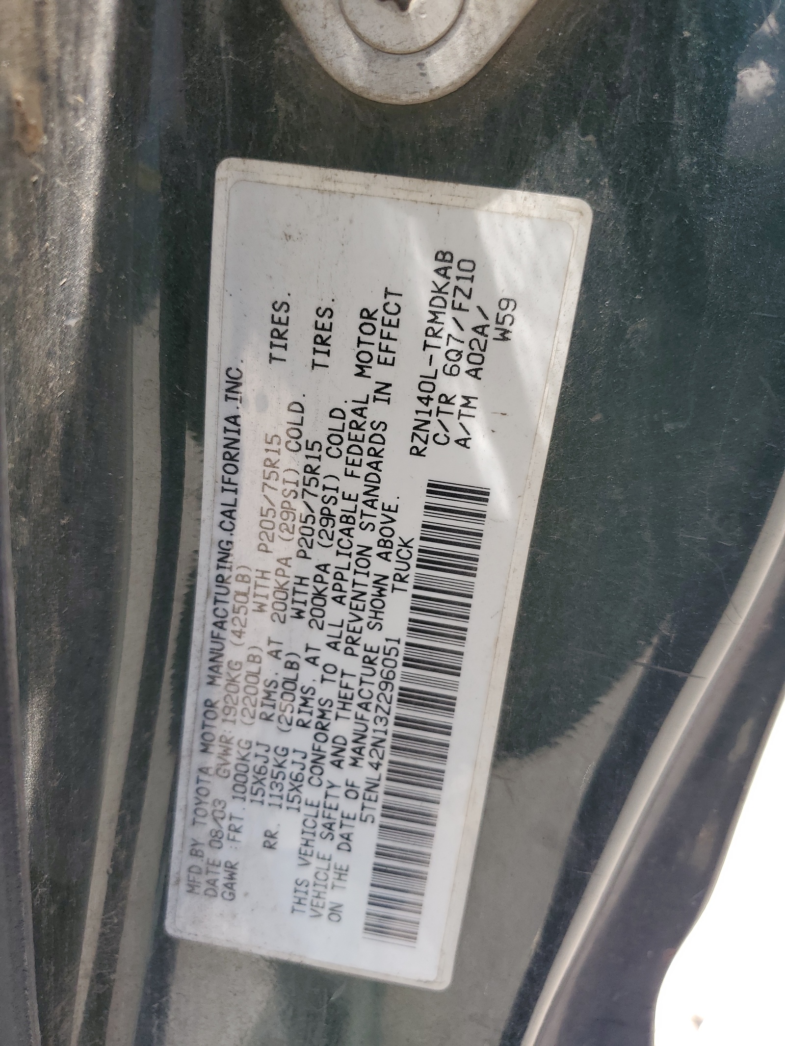 5TENL42N13Z296051 2003 Toyota Tacoma