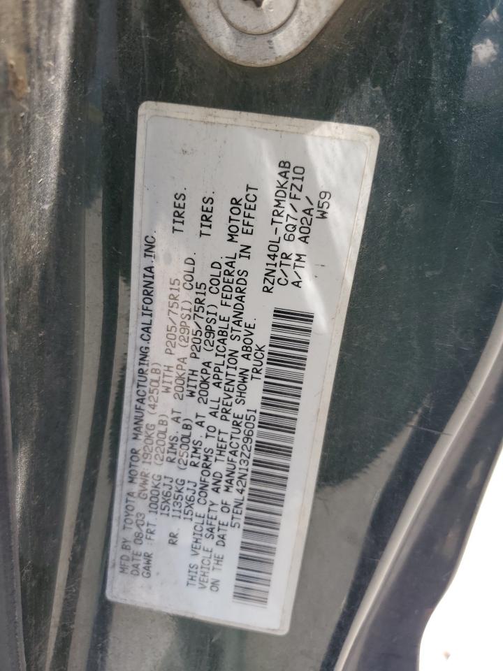 2003 Toyota Tacoma VIN: 5TENL42N13Z296051 Lot: 64220554