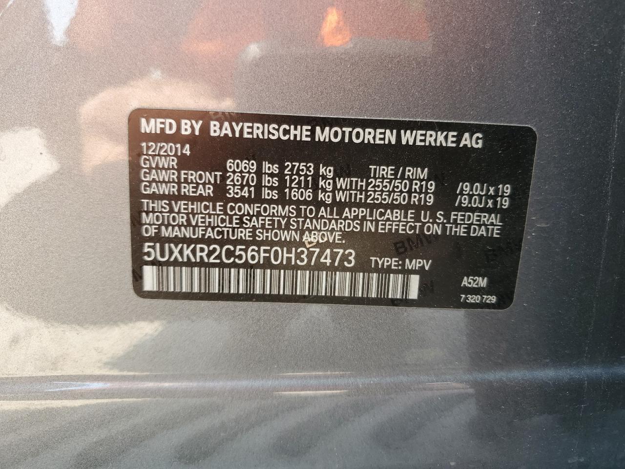 2015 BMW X5 Sdrive35I VIN: 5UXKR2C56F0H37473 Lot: 63890754