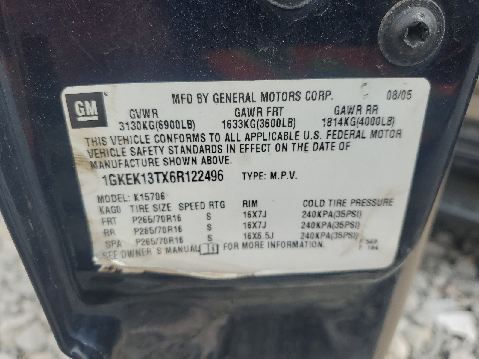 1GKEK13TX6R122496 2006 GMC Yukon