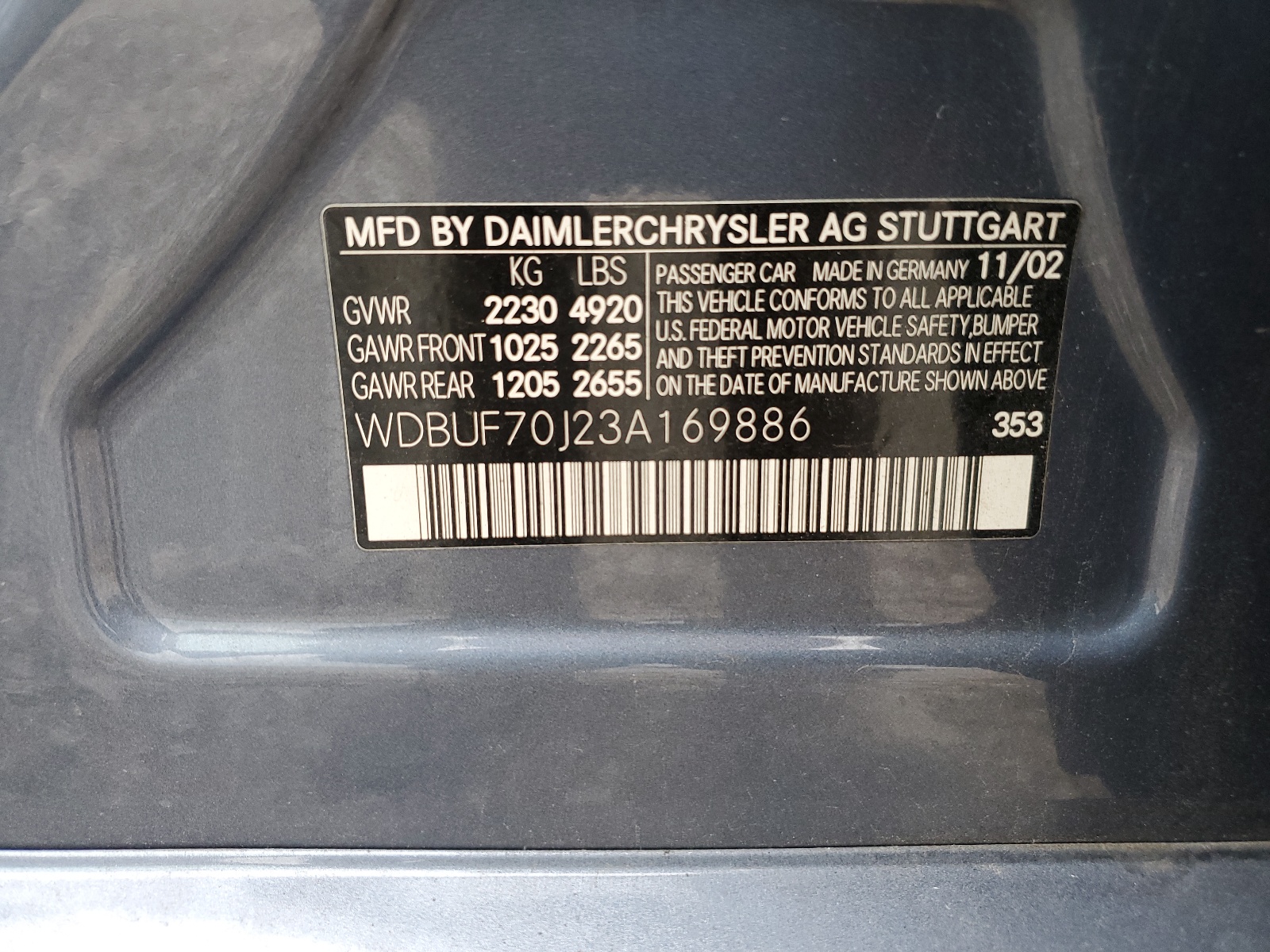 WDBUF70J23A169886 2003 Mercedes-Benz E 500