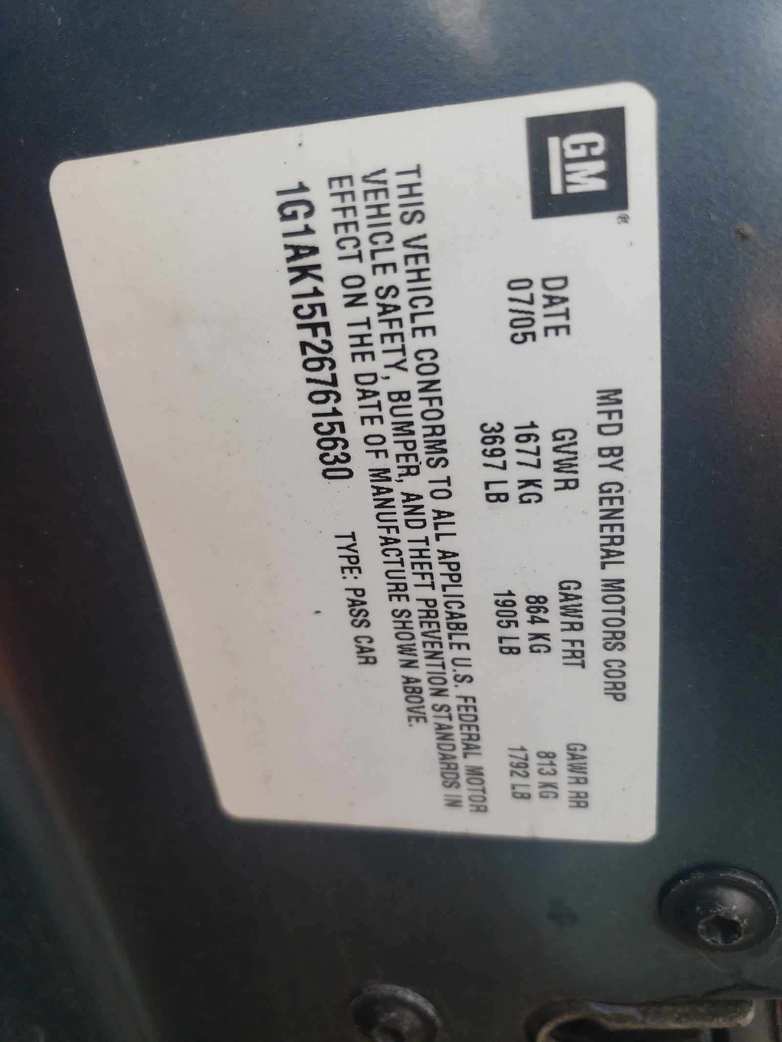 1G1AK15F267615630 2006 Chevrolet Cobalt Ls