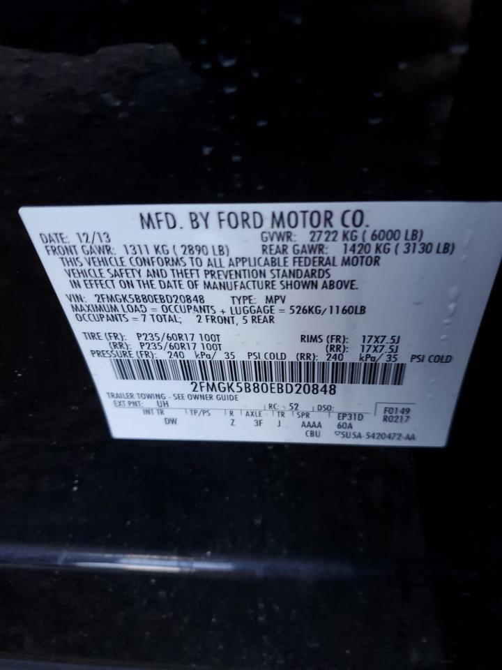 2014 Ford Flex Se VIN: 2FMGK5B80EBD20848 Lot: 64319714