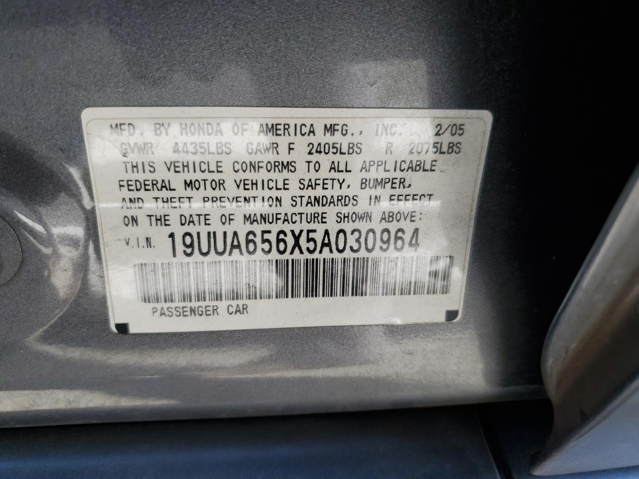 2005 Acura Tl VIN: 19UUA656X5A030964 Lot: 64022854