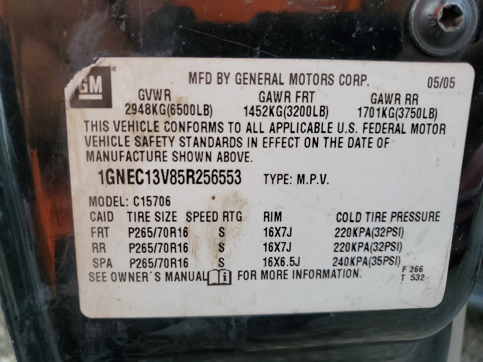 1GNEC13V85R256553 2005 Chevrolet Tahoe C1500