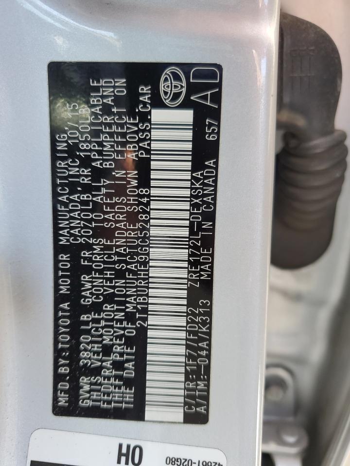 2T1BURHE9GC528248 2016 TOYOTA COROLLA - Image 12