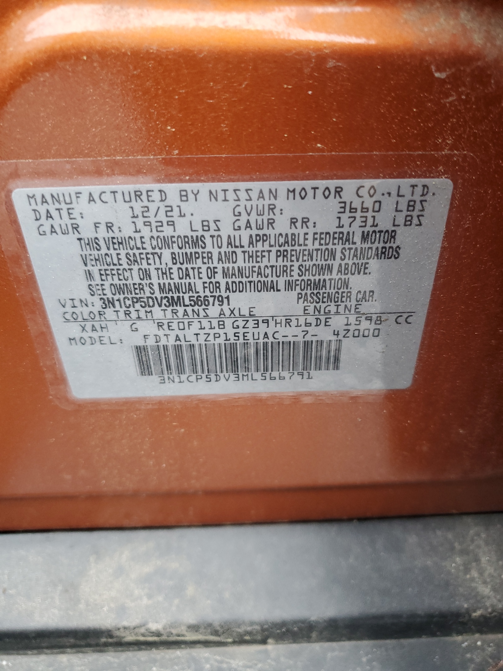 2021 Nissan Kicks Sr vin: 3N1CP5DV3ML566791