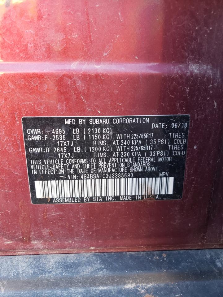 2018 Subaru Outback 2.5I Premium VIN: 4S4BSAFC3J3385690 Lot: 61860594