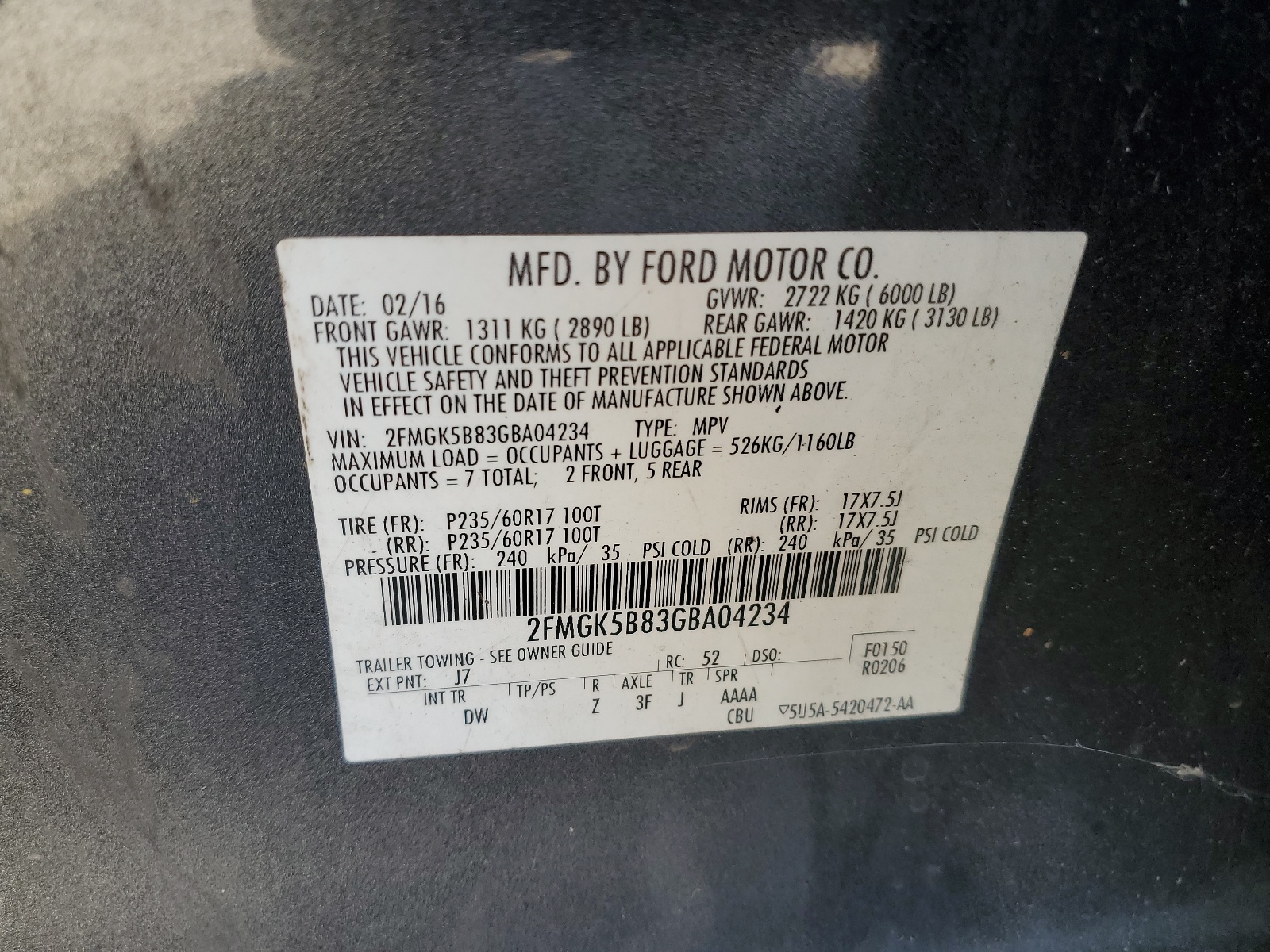 2FMGK5B83GBA04234 2016 Ford Flex Se