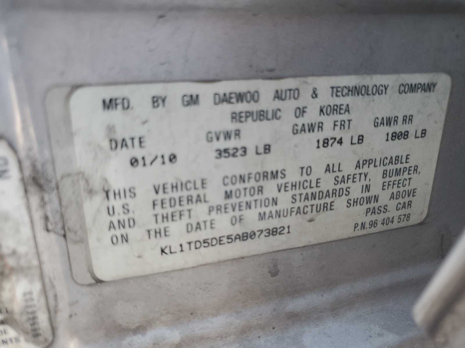 KL1TD5DE5AB073821 2010 Chevrolet Aveo Ls