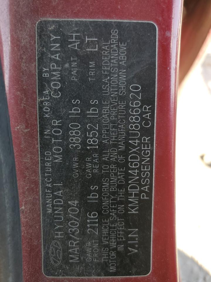 2004 Hyundai Elantra Gls VIN: KMHDN46DX4U886620 Lot: 60508394