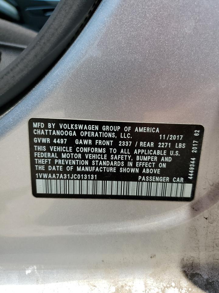 2018 Volkswagen Passat S VIN: 1VWAA7A31JC013131 Lot: 63910964