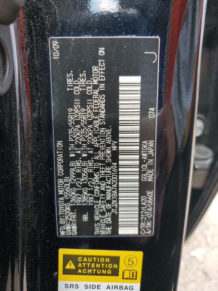 2010 Lexus Rx 350 VIN: JTJZK1BA7A2001694 Lot: 64019344