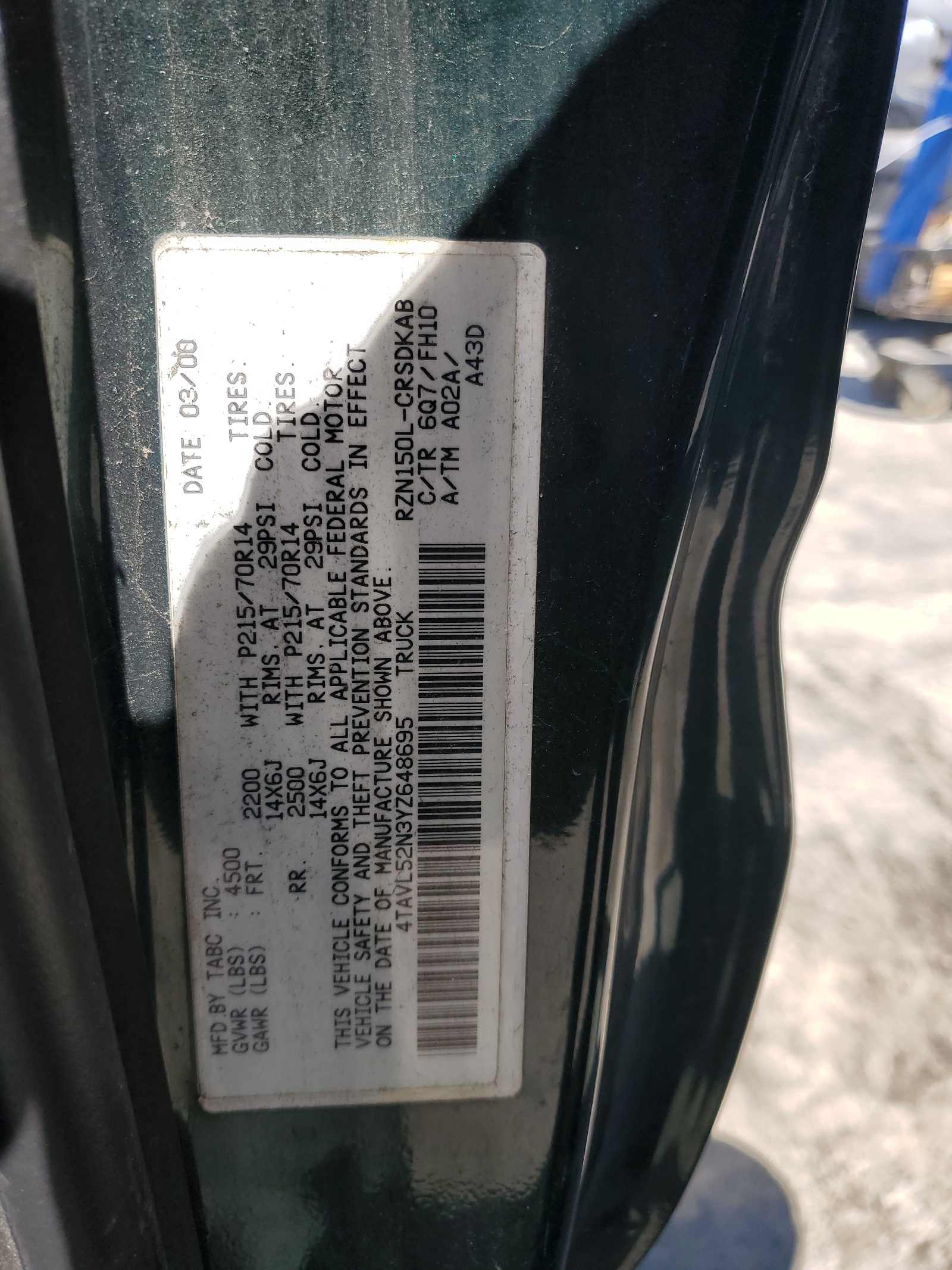 4TAVL52N3YZ648695 2000 Toyota Tacoma Xtracab