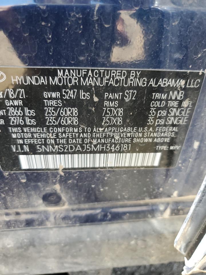 2021 Hyundai Santa Fe Sel VIN: 5NMS2DAJ5MH346181 Lot: 61574994