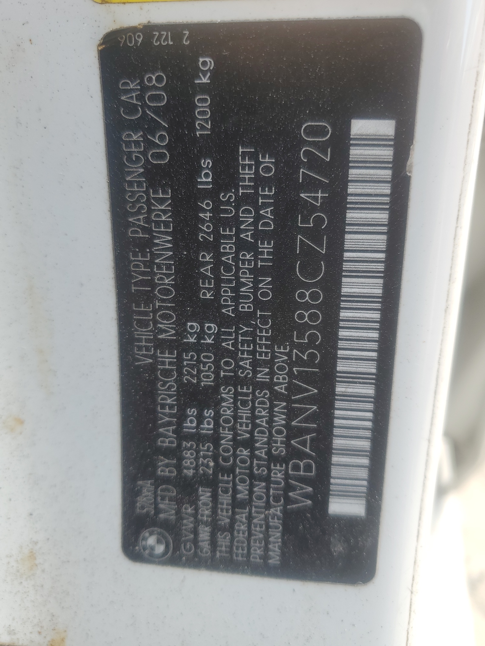 WBANV13588CZ54720 2008 BMW 528 Xi