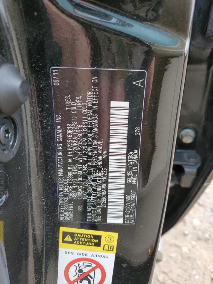 2011 Lexus Rx 350 VIN: 2T2BK1BA9BC116235 Lot: 64476574