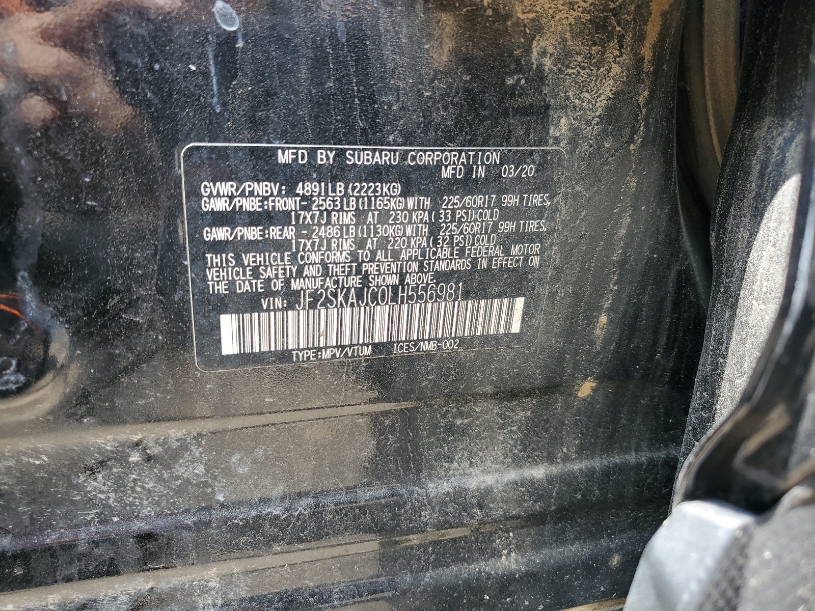 JF2SKAJC0LH556981 2020 Subaru Forester Premium