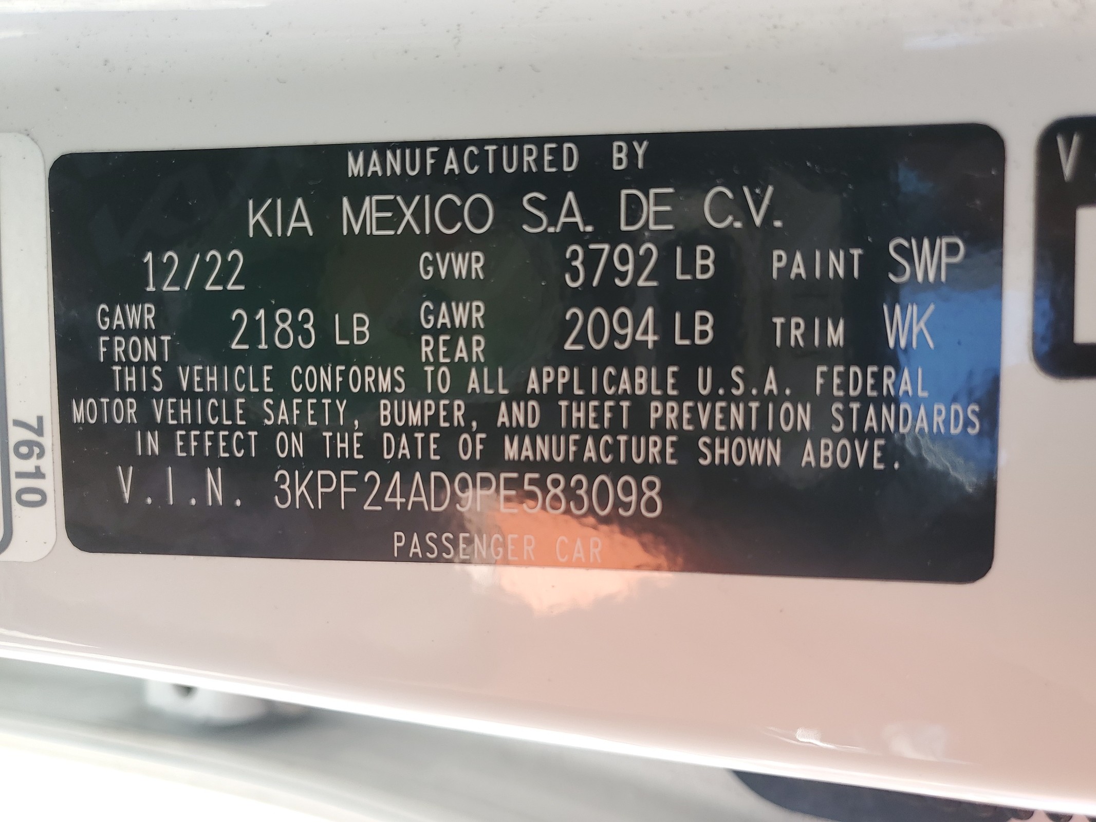 3KPF24AD9PE583098 2023 Kia Forte Lx