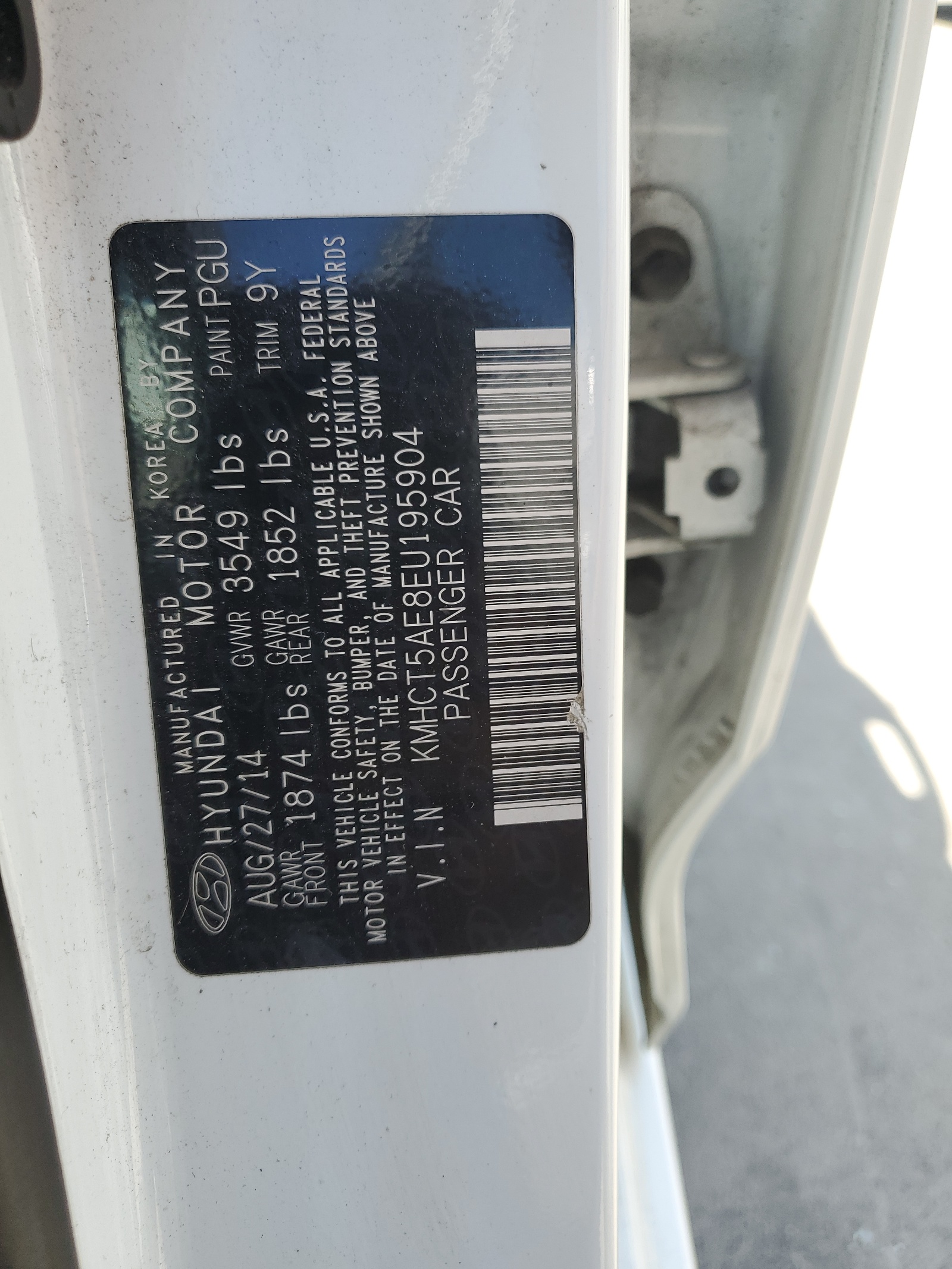 KMHCT5AE8EU195904 2014 Hyundai Accent Gls