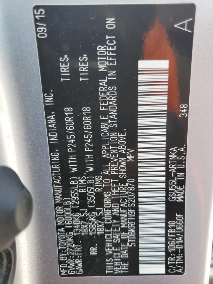 2015 Toyota Highlander Le VIN: 5TDBKRFH9FS207870 Lot: 64005484