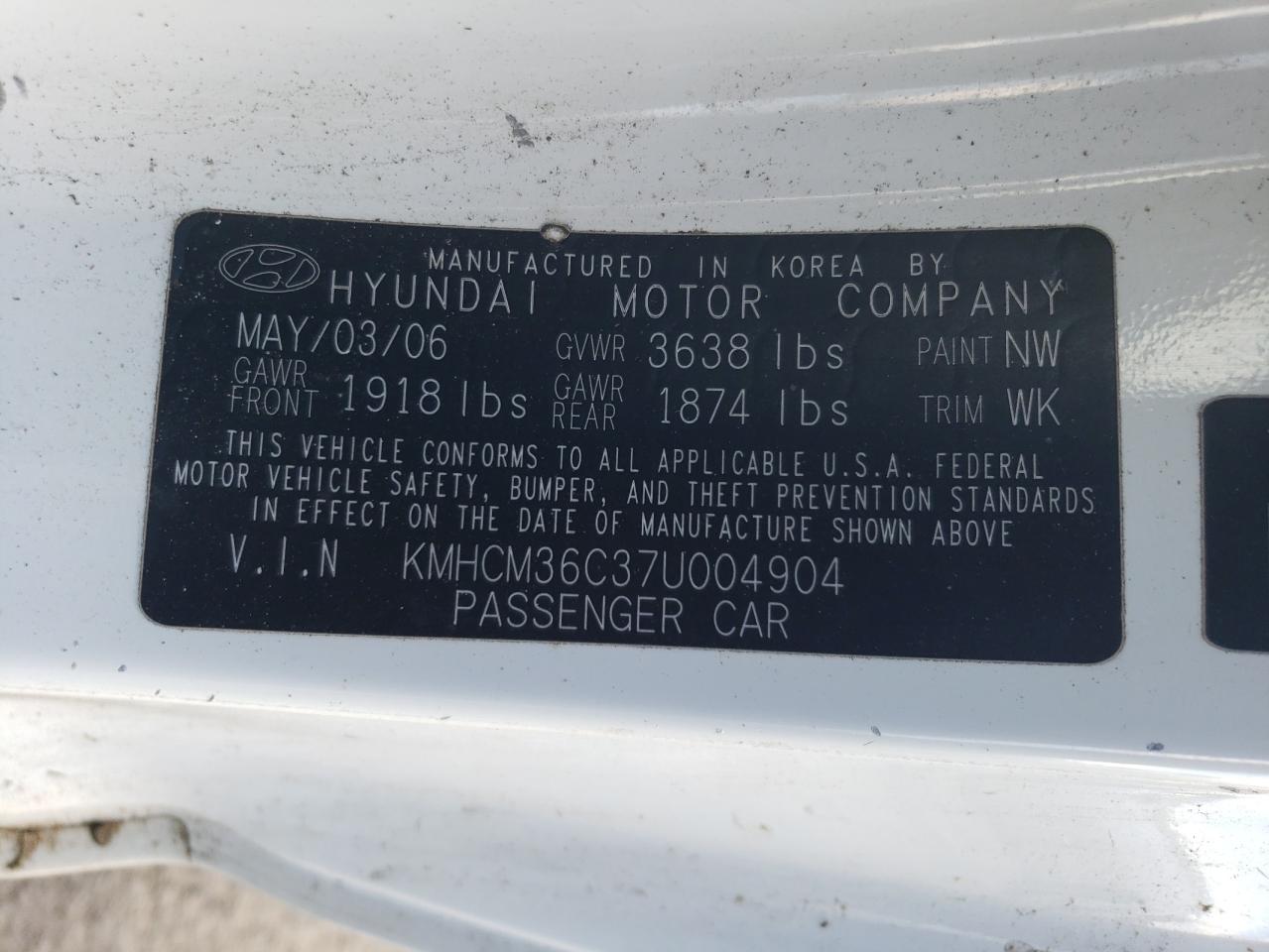 KMHCM36C37U004904 2007 Hyundai Accent Gs