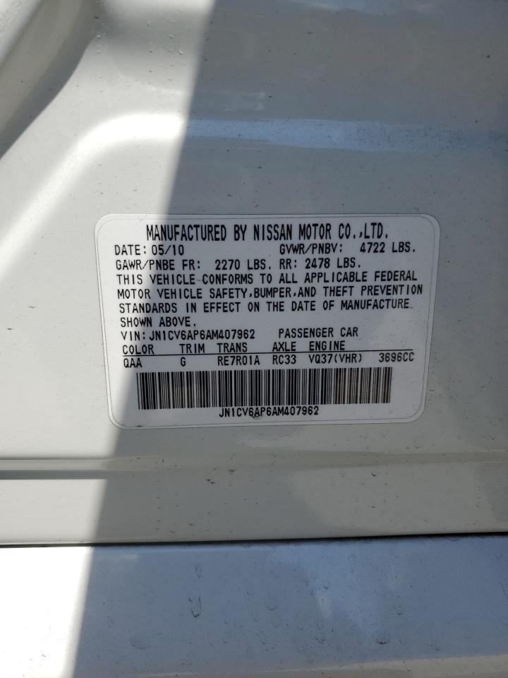 2010 Infiniti G37 Base VIN: JN1CV6AP6AM407962 Lot: 62874854