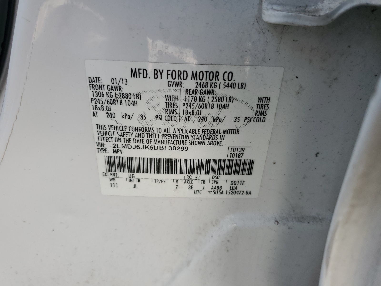 2LMDJ6JK5DBL30299 2013 Lincoln Mkx